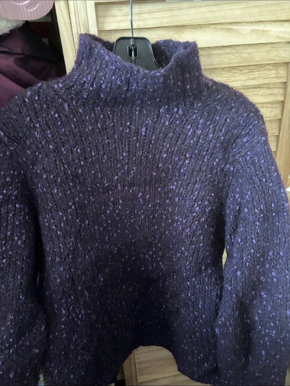 Ann Taylor Heavyweight Deep Purple Wool Blend Mock Turtleneck Sweater Medium